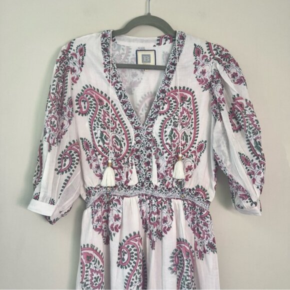 BELL by Tracy Bell | White Pink Block Print Paisley Ann Midi Dress - Picture 7 of 8
